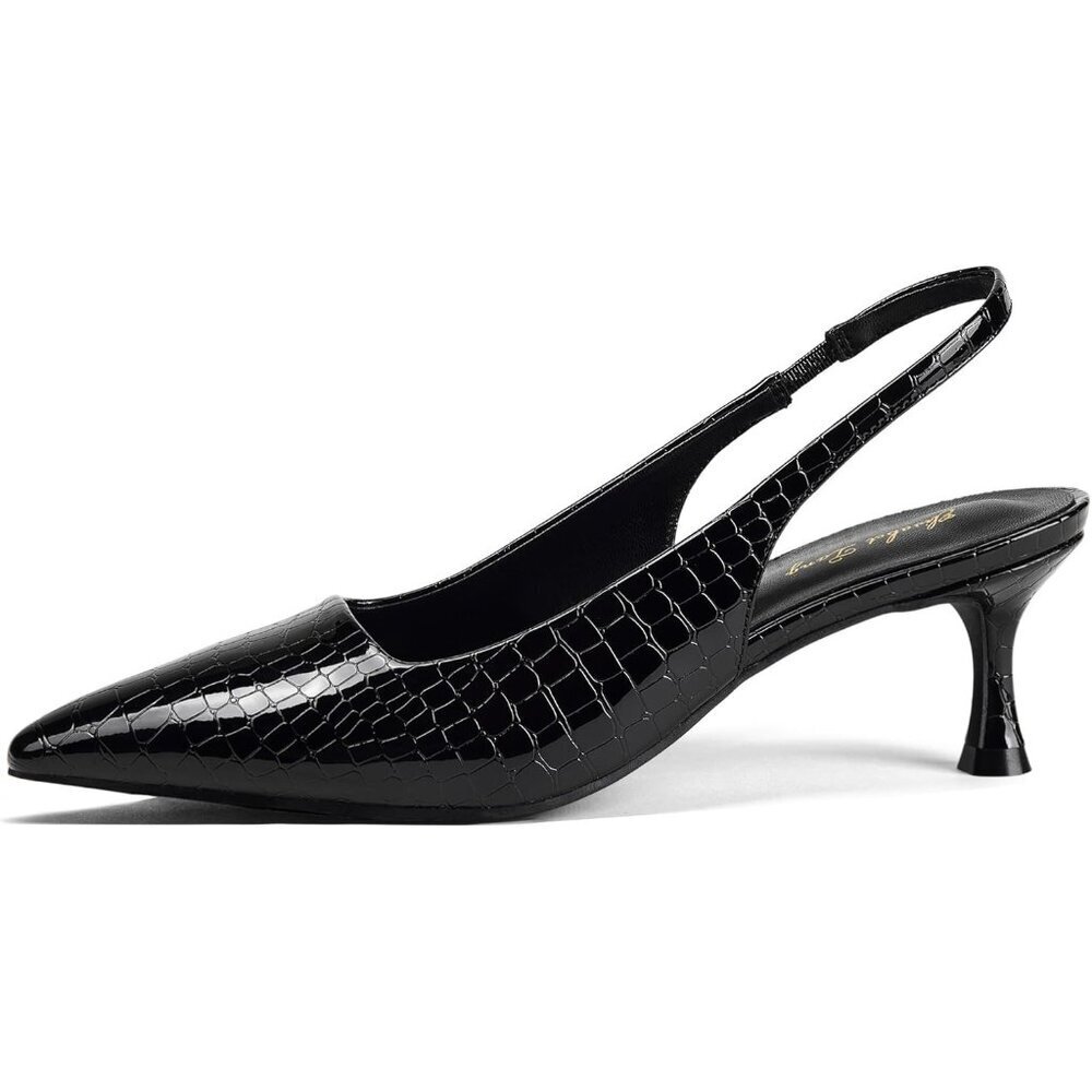 Women Black Trendy Closed Toe Sling Back Kitten Heels Low Dressy Pumps